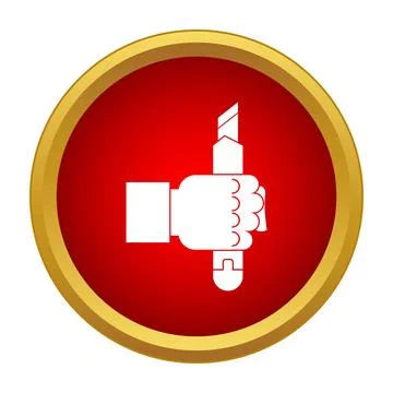 Hand holding utility knife cutting tool icon Stock Illustration