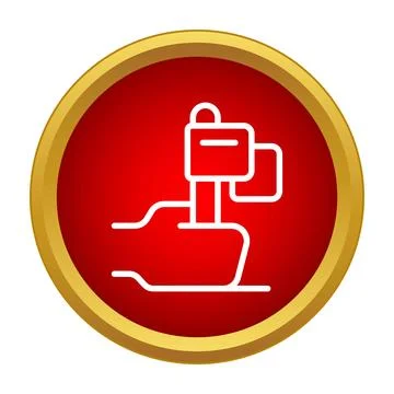 Hand holding video camera icon in red circle Stock Illustration
