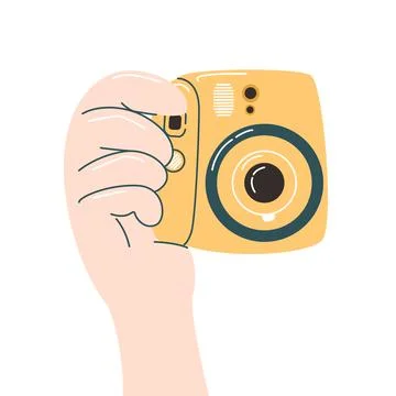 Hand holding vintage camera device Stock Illustration