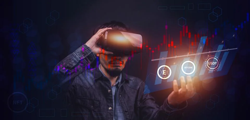 Hand holding visual screen graph chart digital technology and Trader online t Stock Photos