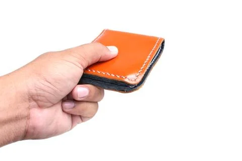 Hand holding wallet on isolated Stock Photos