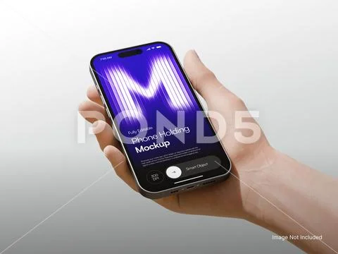 Hand Holding White Blank Smartphone Screen Mockup 3D Rendering PSD Template