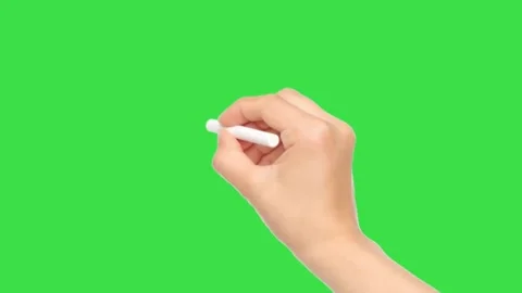 Hand holding white chalk writing gesture on green screen background for educatio Stock Footage 329964505