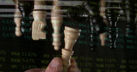 Hand holding white chess queen creating 3D-rendered scene showing floating stock Stock Footage 307434962