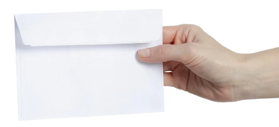 Hand holding white envelope document Stock Photos
