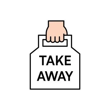 Hand Holding White Takeout Container Take Away Icon Stock Illustration