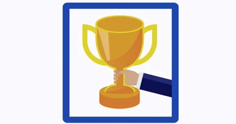 Hand holding a winner cup animation Stock Footage 149374882