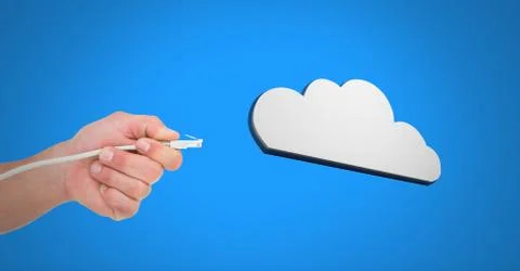 Hand holding wire connection with cloud Stock Photos