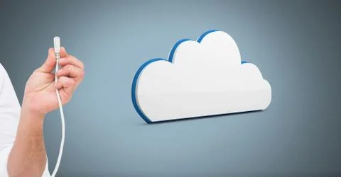 Hand holding wire connection with cloud Stock Photos