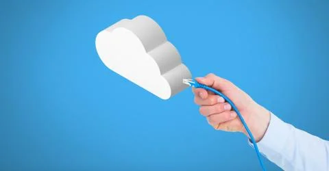 Hand holding wire connection with cloud Stock Photos
