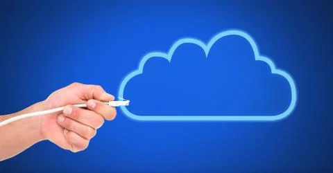 Hand holding wire connection with cloud Stock Photos