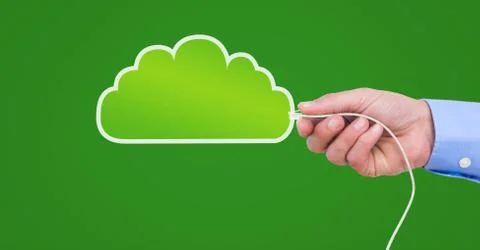 Hand holding wire connection with cloud Stock Photos