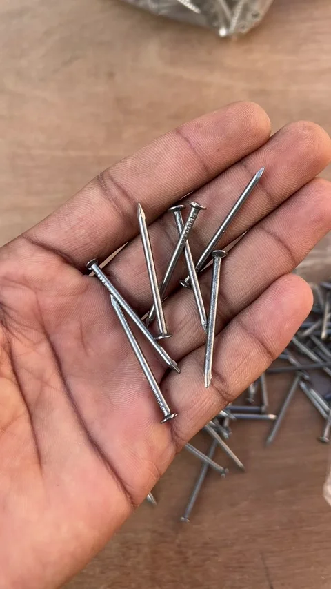 Hand Holding Wire Nails Close-Up for Construction and Carpentry Work 스톡 동영상 324008610