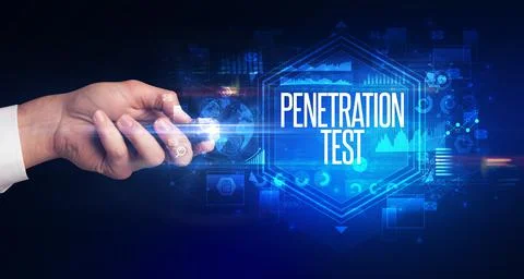 Hand holding wireless peripheral, cyber security concept 스톡 사진