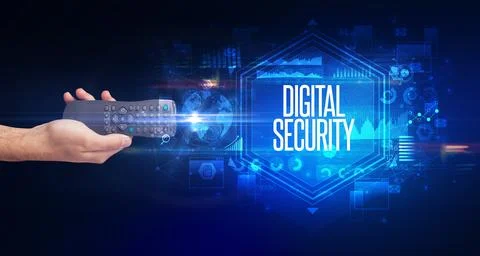 Hand holding wireless peripheral, cyber security concept Stock Photos