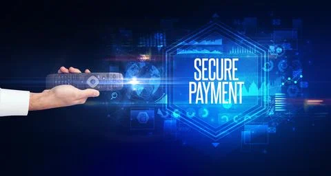 Hand holding wireless peripheral, cyber security concept Stock Photos