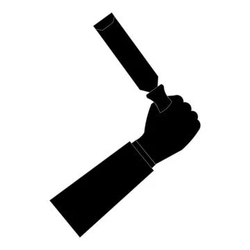 Hand holding wood chisel icon silhouette isolated on white background, carp.. Stock Illustration