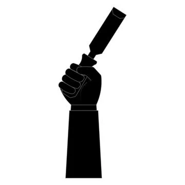 Hand holding wood chisel icon silhouette isolated on white background, carp.. Stock Illustration