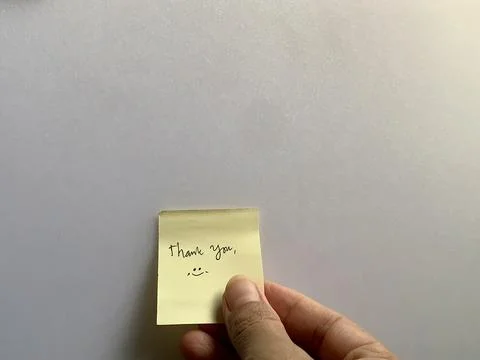Hand Holding Yellow Note Handwritten Thank You Message Stock Photos