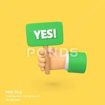 Hand holding Yes sign isolated 3d render icon illustration PSD Template