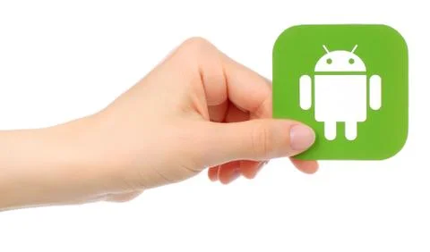 Hand holds Android icon Stock Illustration