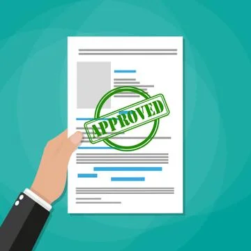 Hand holds approved paper document Illustrazione stock