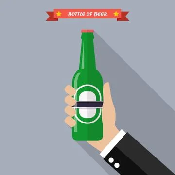 Hand holds a bottle of beer Stock Illustration