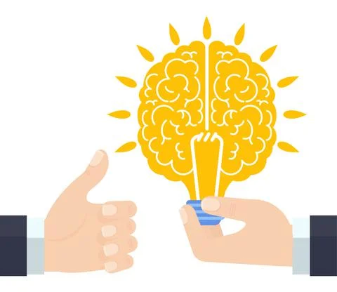 Hand holds brain. Attracts brain, knowledge. Investment in ideas. Exchange. 스톡 일러스트