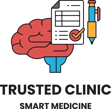 Hand holds brain with checkmark, tablet, and pen Stock Illustration