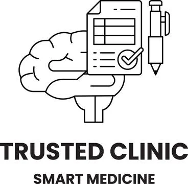 Hand holds brain with checkmark, tablet, and pen Stock Illustration