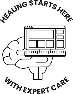 Hand holds brain with digital device Stock Illustration