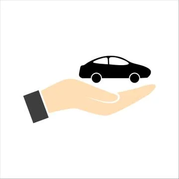 Hand holds car icon. Vector Stock Illustration
