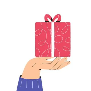 Hand holds a Christmas gift box. The concept of preparing for the winter Stock Illustration