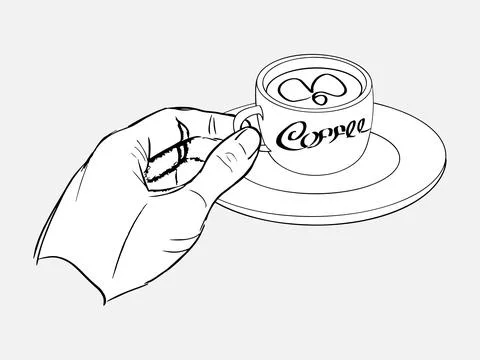 A hand holds a cup of espresso. Vector illustration. Stock Illustration