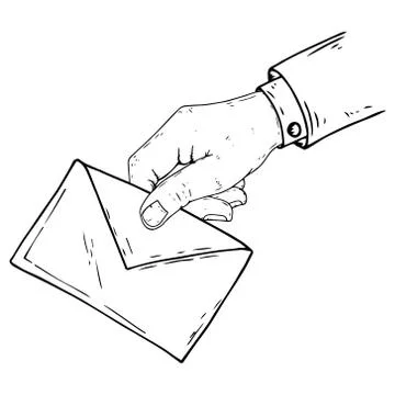 Hand holds an envelope icon. Vector illustration male hand holds a sealed env Stock Illustration