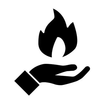 Hand holds fire solid icon. Palm and fire vector illustration isolated on white Stock Illustration