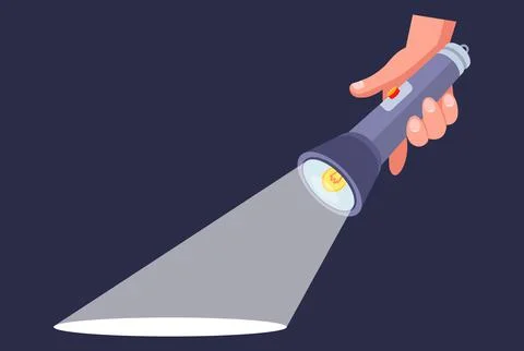 The hand holds a flashlight and illuminates the path. Stock Illustration