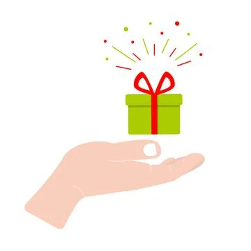 Hand holds gift box. Congratulation concept. Stock Illustration