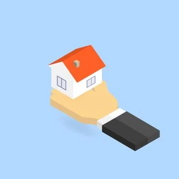 Hand holds the house. Isometric vector illustration. Stock Illustration