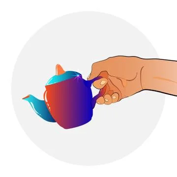 Hand holds a kettle. eps10 vector stock illustration. outline. Stock Illustration