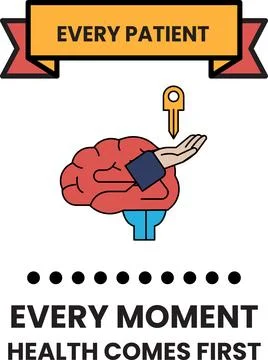 Hand holds key above brain, symbolizing health priority Stockillustratie