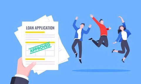 Hand holds loan approval application paper sheets document. Stock Illustration