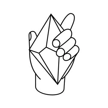 Hand holds a magic crystal. Magic mineral crystal. Mineral, precious stone or Stock Illustration