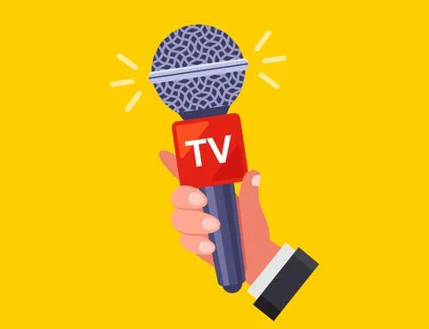 Hand holds a microphone. The journalist is interviewing. Stock Illustration
