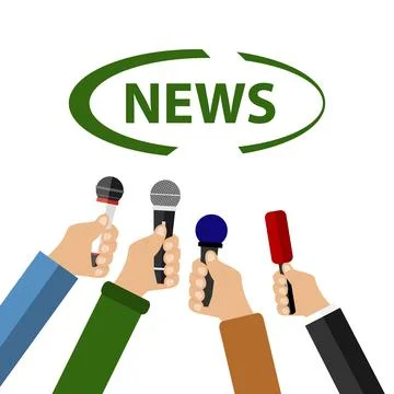 A hand holds a microphone, take an interview, news Stock Illustration