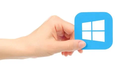 Hand holds Microsoft Windows icon Illustrazione stock