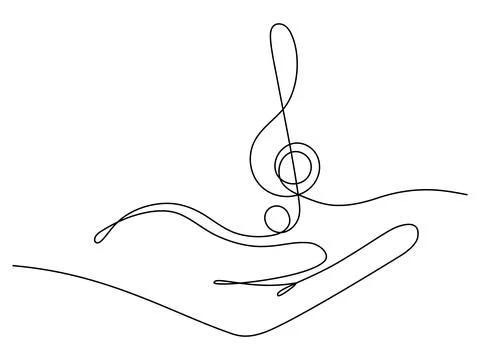 Hand holds music note continuous one line drawing. Stock Illustration