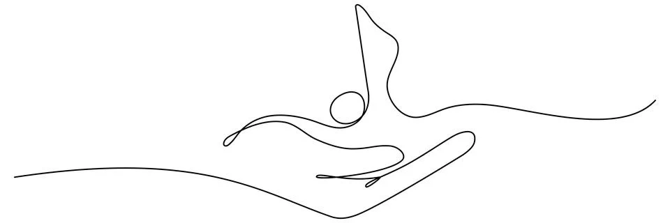 Hand holds music note continuous one line drawing. Stock Illustration