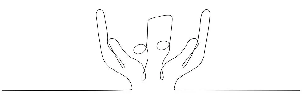 Hand holds music note continuous one line drawing. Stock Illustration