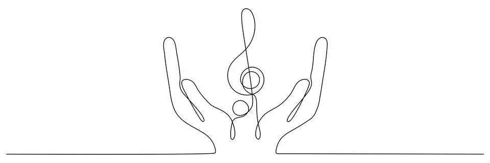 Hand holds music note continuous one line drawing. Stock Illustration